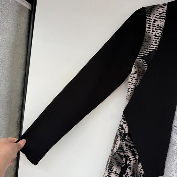 Art of Cloth Cardigan Women XS Black Tan Abstract Waterfall Lapel Open Front USA - Picture 5 of 7